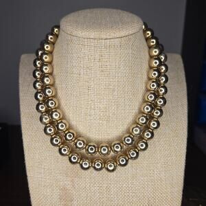 Vintage Monet Signed Gold Tone Double Strand Beaded Choker Necklace Statement